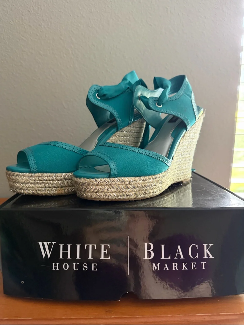 White House Black Market Teal Espadrille Wedge Sandals